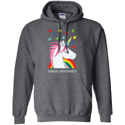 Autism Awareness Shirt Unicorn Puzzle Embrace Differences Dark Heather