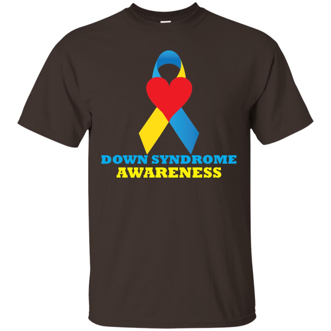 Yellow And Blue Ribbon Down Syndrome Awareness T-shirt Dark Chocolate
