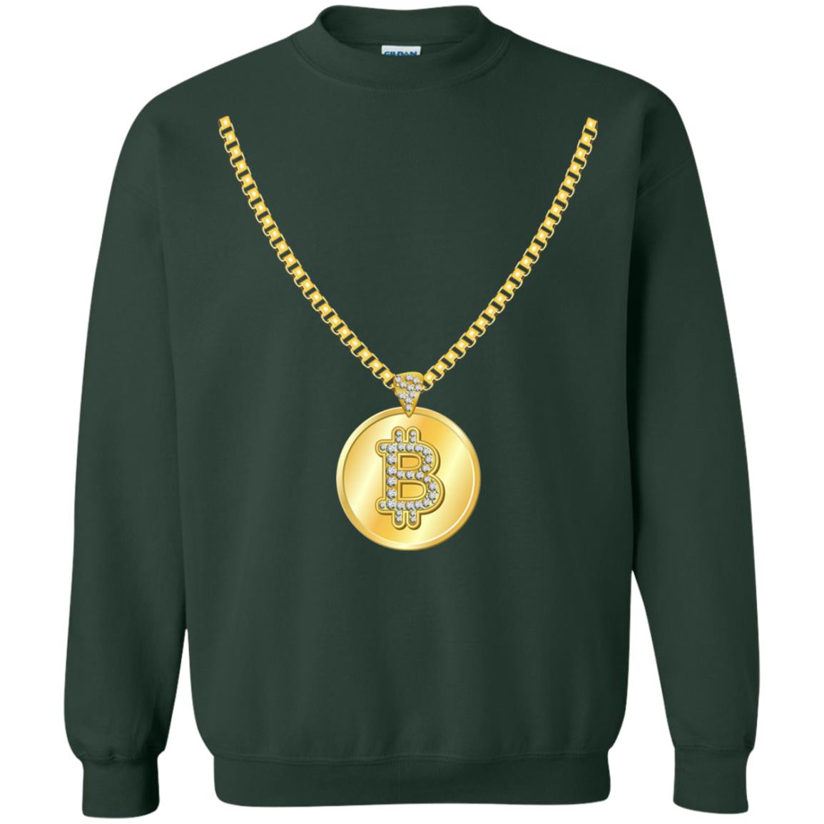 Funny Bitcoin T-shirt Gold Chain Cryptocurrency Necklace Forest Green