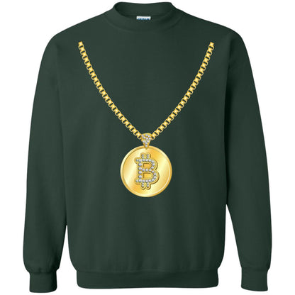 Funny Bitcoin T-shirt Gold Chain Cryptocurrency Necklace Forest Green