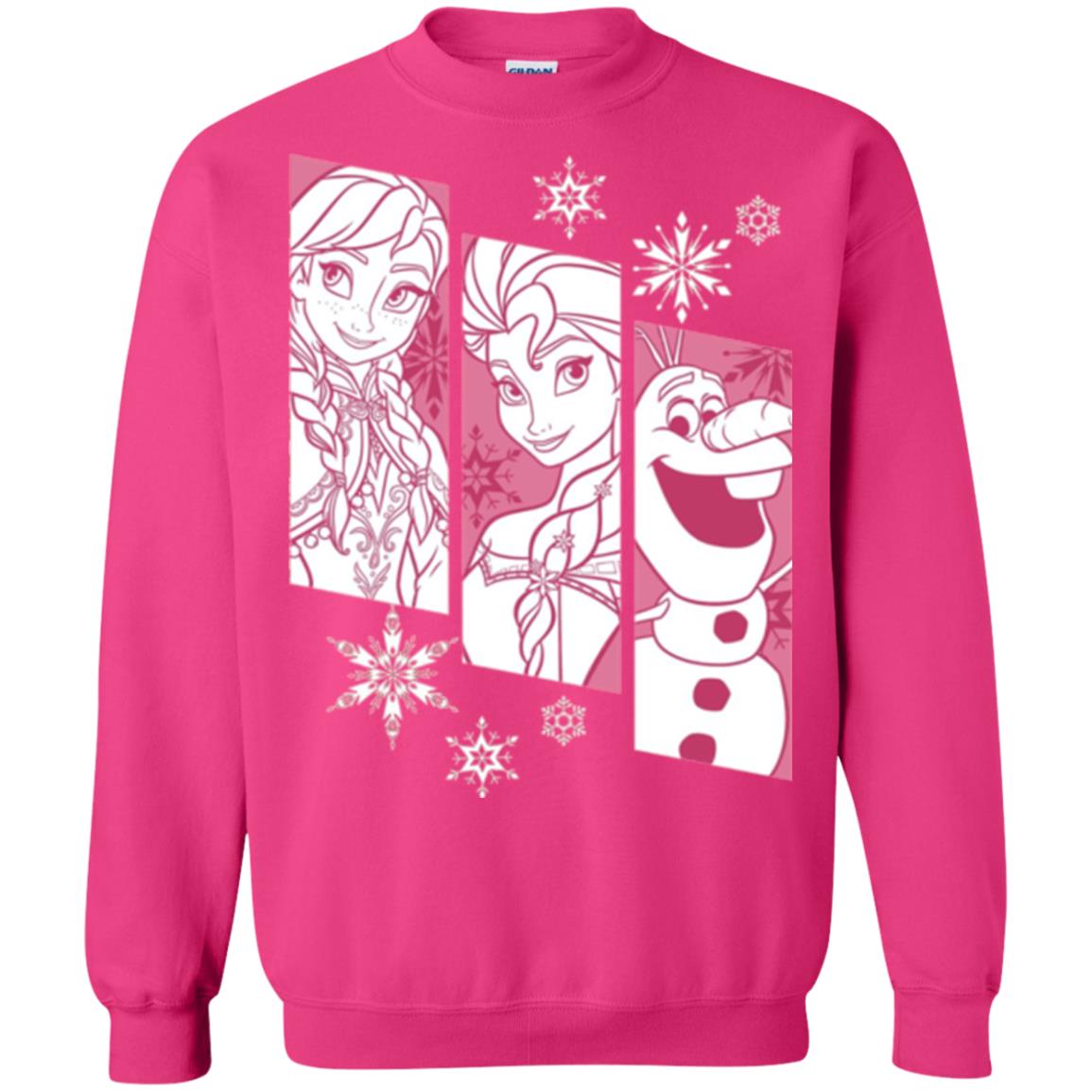 Frozen Anna Elsa Olaf Snowflake Panel Graphic T-shirt Heliconia