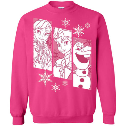 Frozen Anna Elsa Olaf Snowflake Panel Graphic T-shirt Heliconia