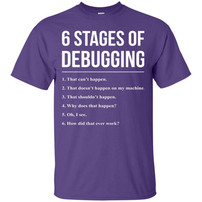 Programmer T-shirt 6 Stages Of Debugging Purple