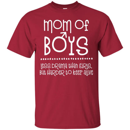 Mom Of Boys Shirt Less Drama Than Girls Cardinal