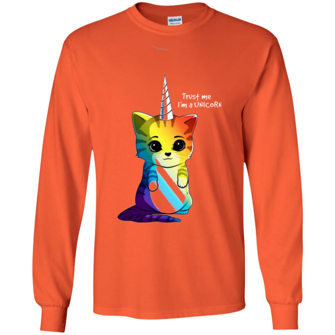 Cat Lovers T-shirt Caticorn Rainbow Trust Me I_m A Unicorn Orange