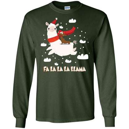 Fa La La La Llama With Dachshund X-mas Gift Shirt Forest Green