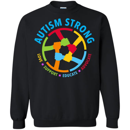 Autism Strong Love Support Educate Advocate Autism Awareness T-shirt Black