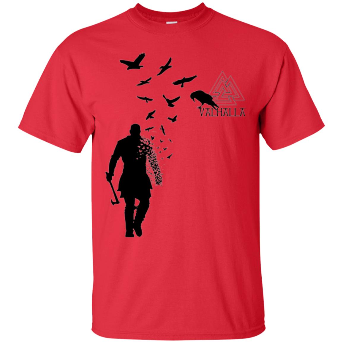 Vikings Axe Ragnar Lothbrok Flock Of Ravens Valhalla Symbol T-shirt Red