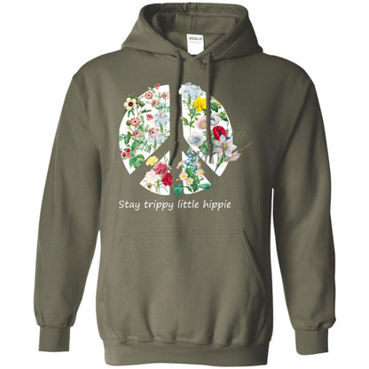 Stay Trippy Little Hippie Peace Sign Shirt Military Green