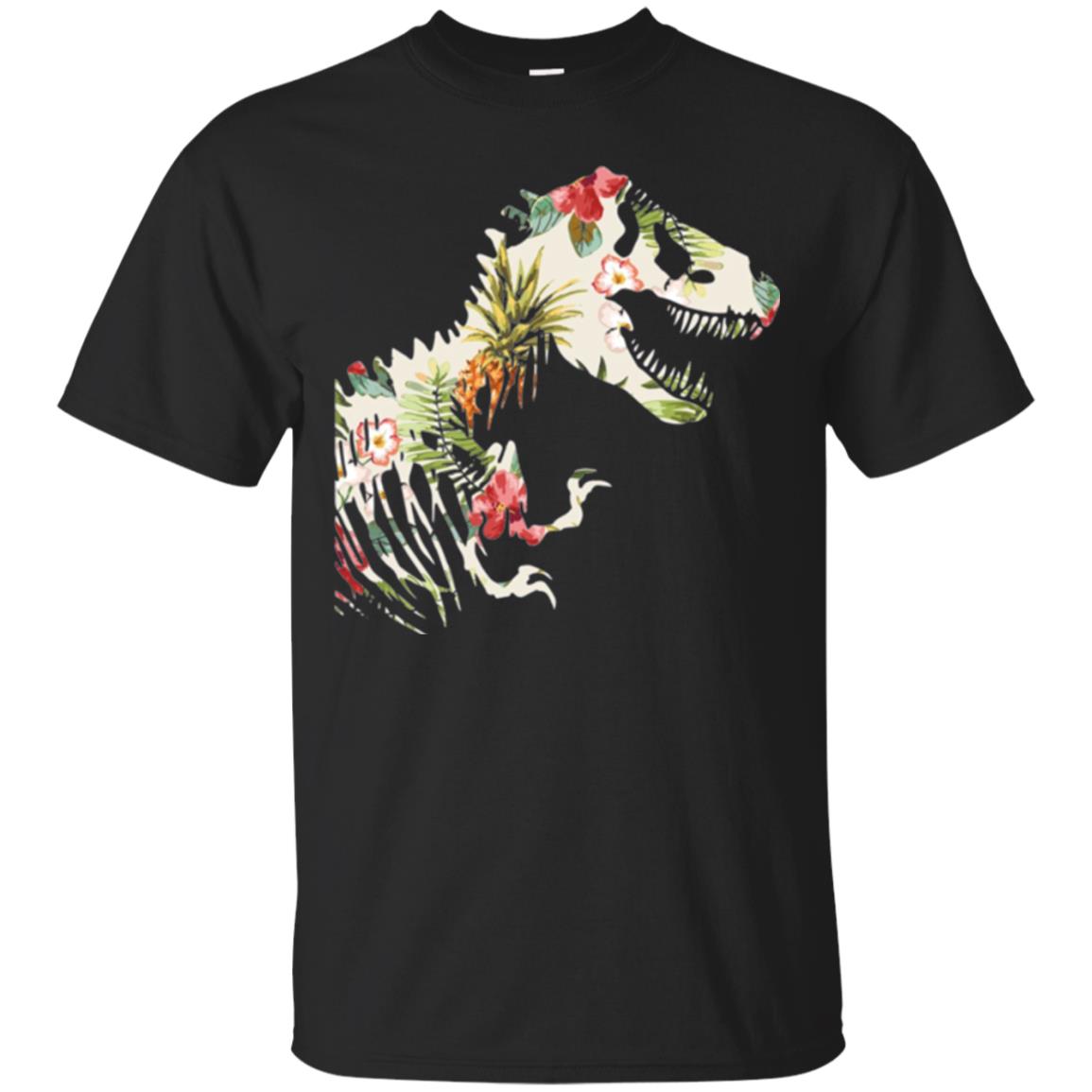 Dinosaur T-shirt Floral Tropical Hawaiian Pattern T Rex Black
