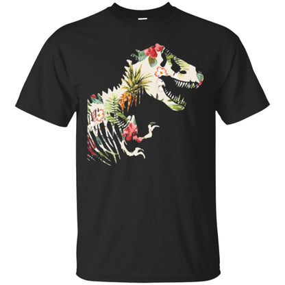 Dinosaur T-shirt Floral Tropical Hawaiian Pattern T Rex Black