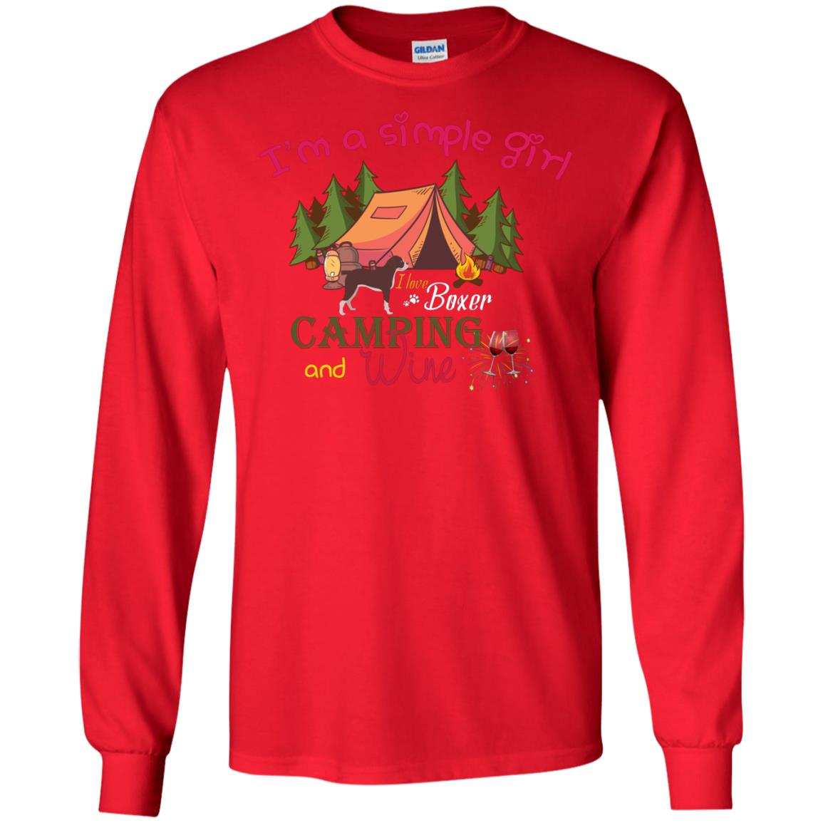 I’m A Simple Girl I Love Boxer Dog Camping And Wine Shirt Red