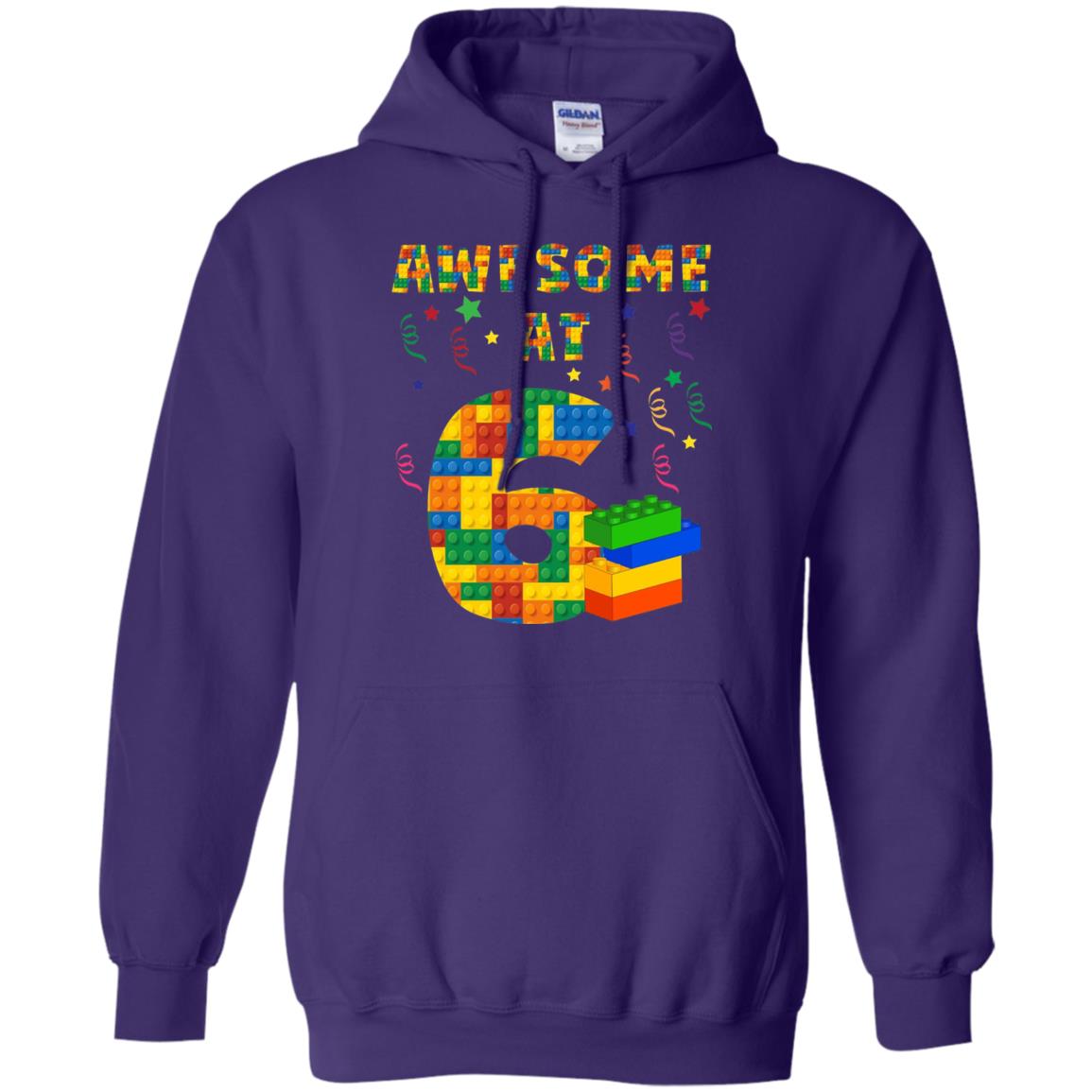 Awesome At 6 Age 6 Six Blocks Bricks Theme Shirt Purple
