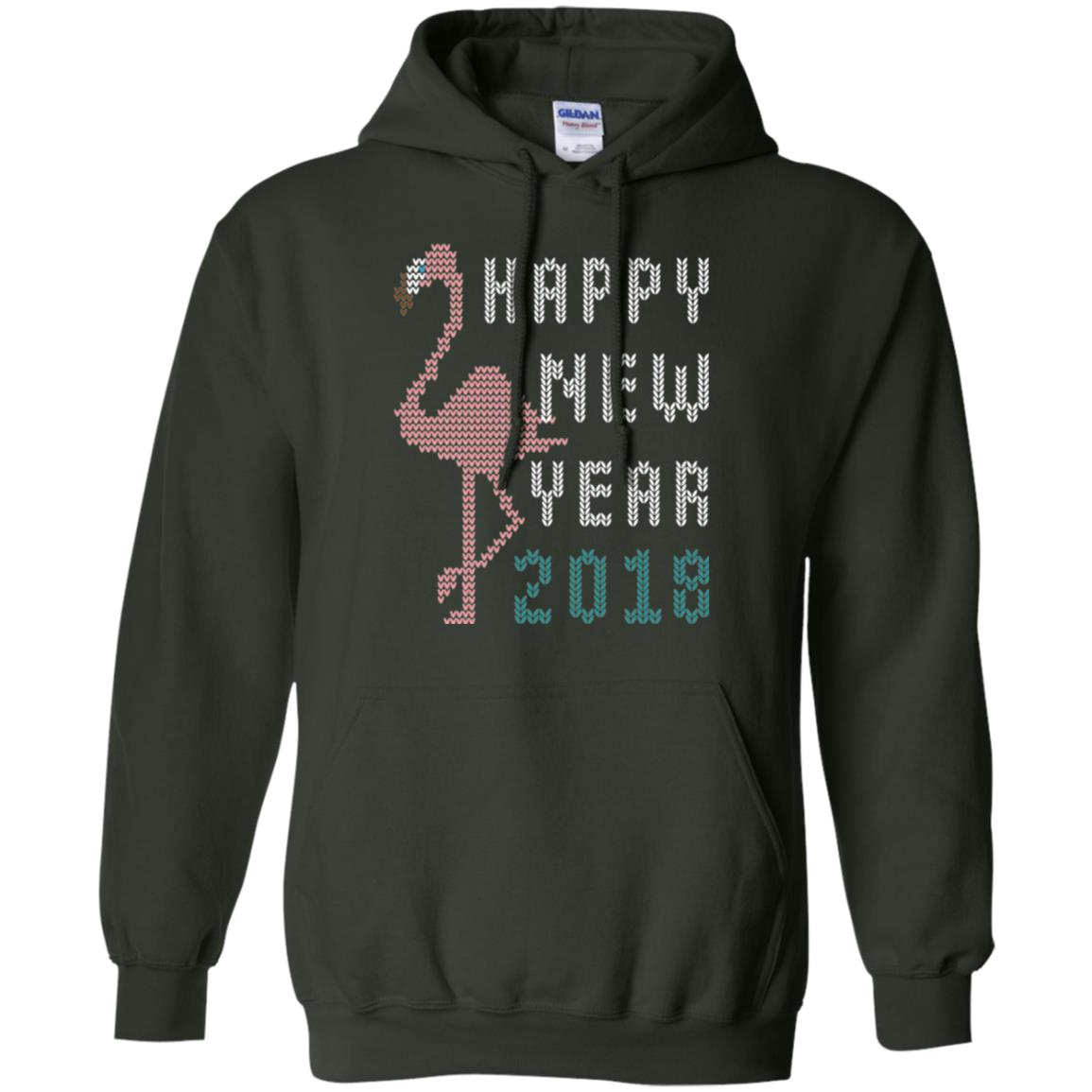Happy New Year 2018 T-shirt Pink Flamingo Forest Green
