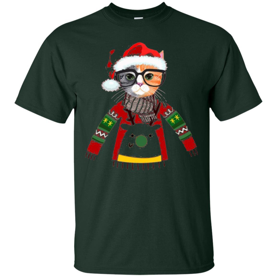 Christmas T-shirt Cat Lover Meowy Christmas T-shirt Forest Green