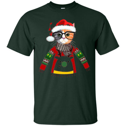 Christmas T-shirt Cat Lover Meowy Christmas T-shirt Forest Green