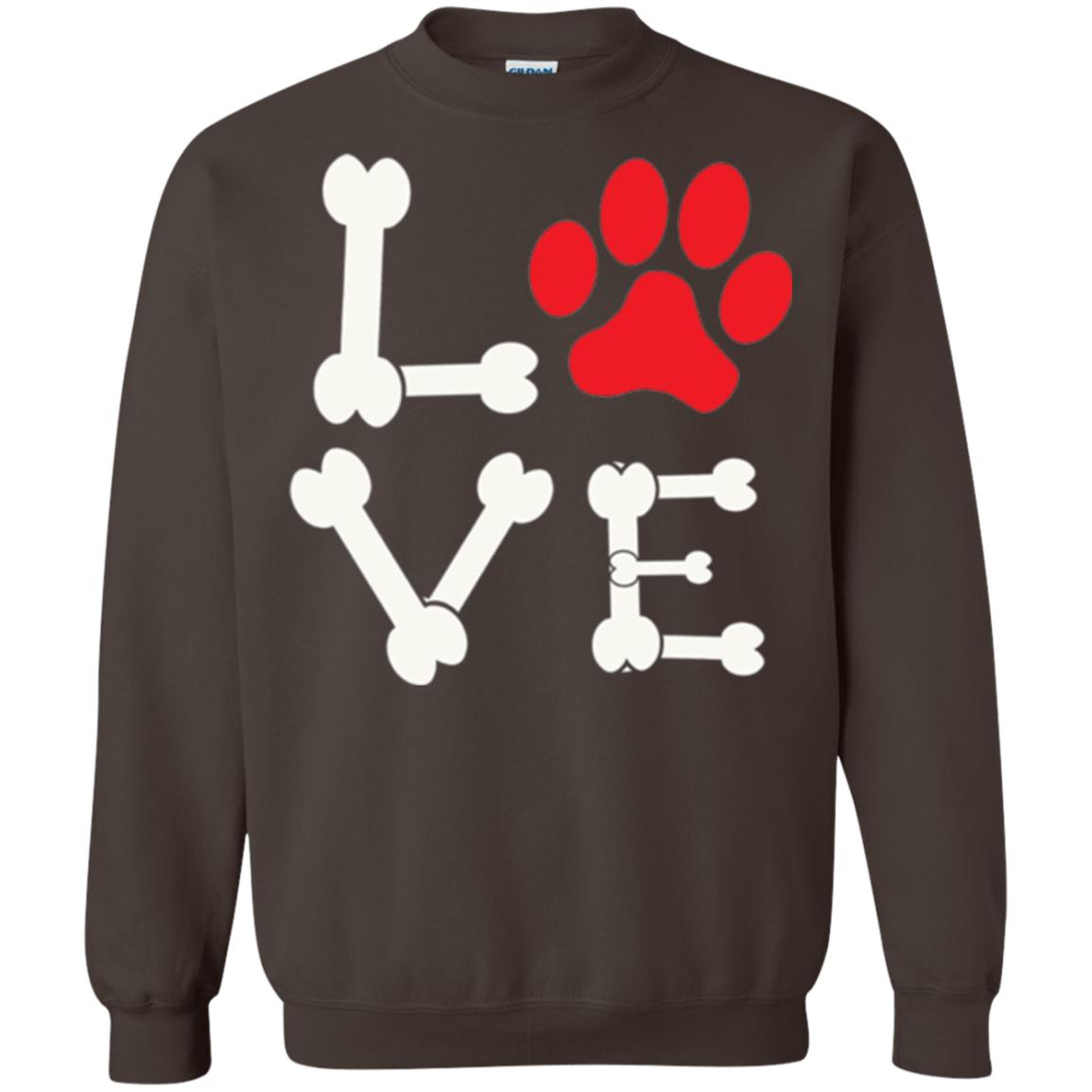Love My Dog Red Pawprint Dog Bones T-shirt Dark Chocolate