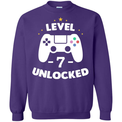 Level 7 Unlocked Gamer Seventh Birthday Party Shirt Purple