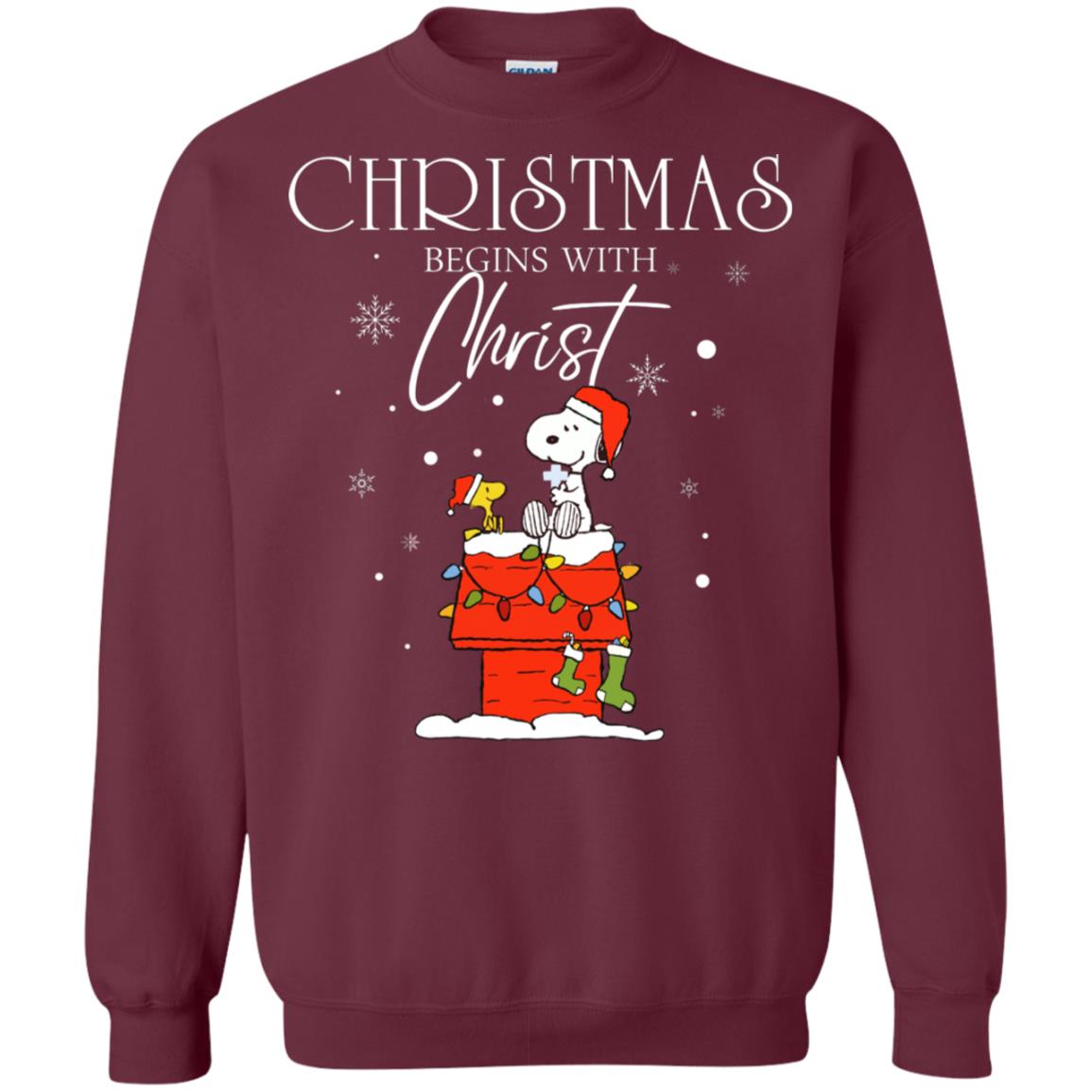 Christmas Begins With Christ Shirt Maroon