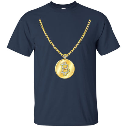 Funny Bitcoin T-shirt Gold Chain Cryptocurrency Necklace Navy