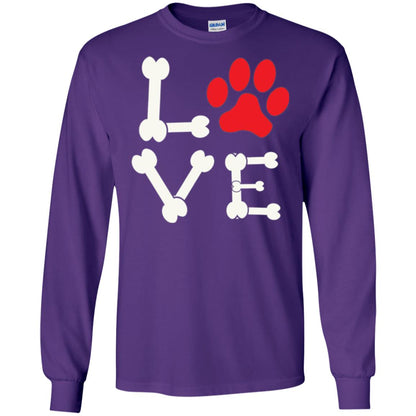 Love My Dog Red Pawprint Dog Bones T-shirt Purple