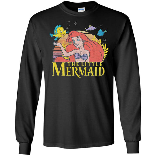 Cartoon T-shirt Mermaid Ariel Flounder Black