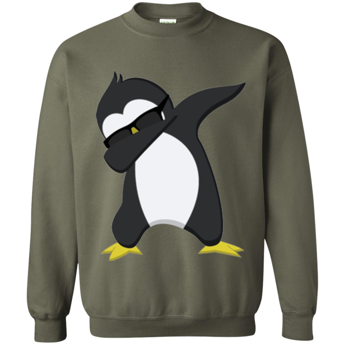 Chirstmas T-shirt Dabbing Penguin Military Green