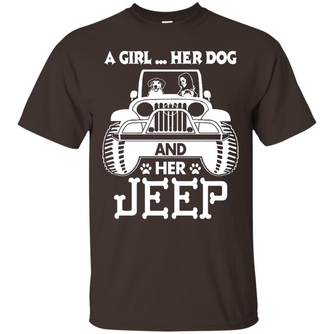 Dog Lover T-shirt A Girl Her Dog And Her Jeep Dark Chocolate