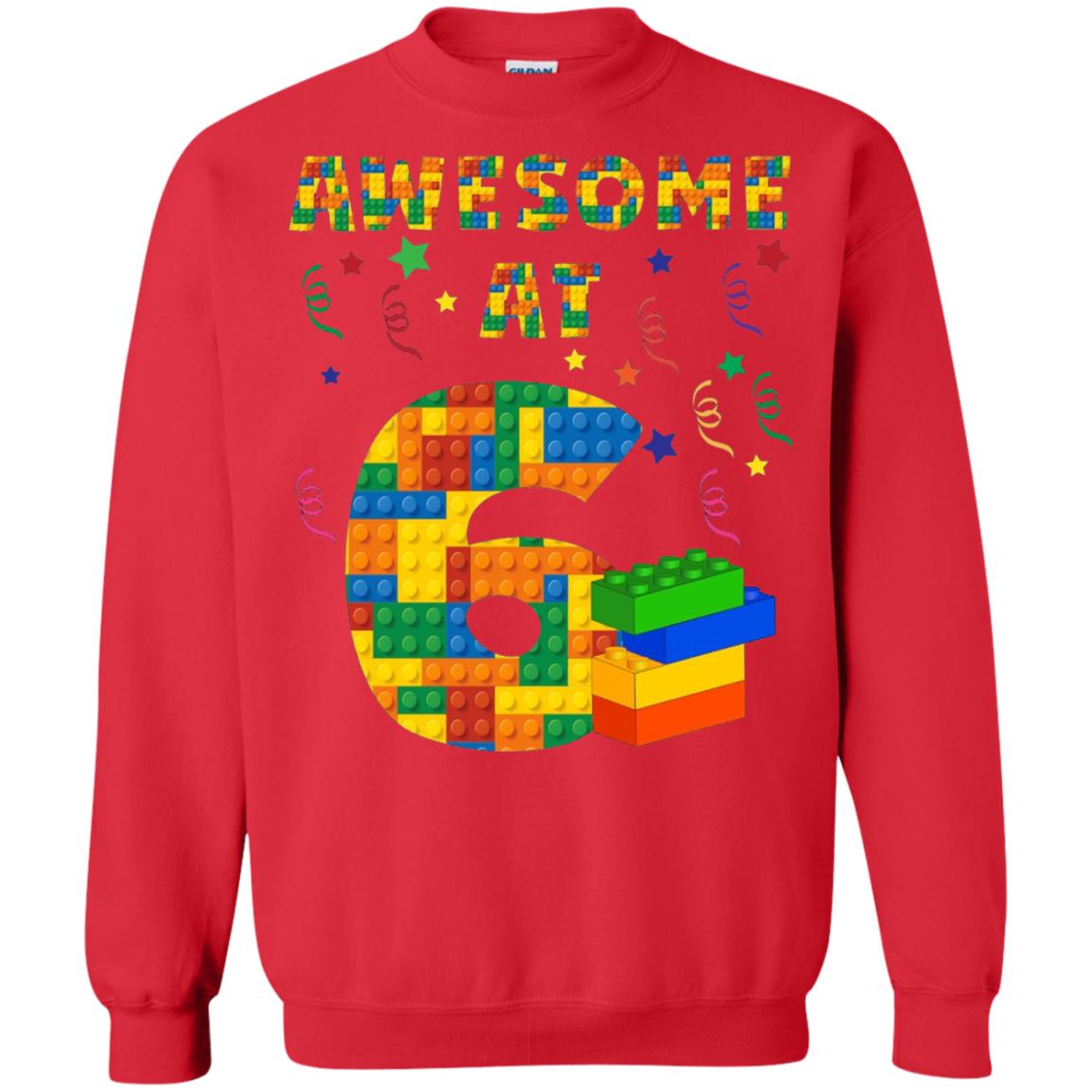 Awesome At 6 Age 6 Six Blocks Bricks Theme Shirt Red