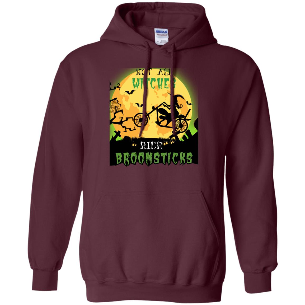 Not All Witches Ride Broomsticks Witches Ride A Motorcycle Funny Halloween Shirt Maroon