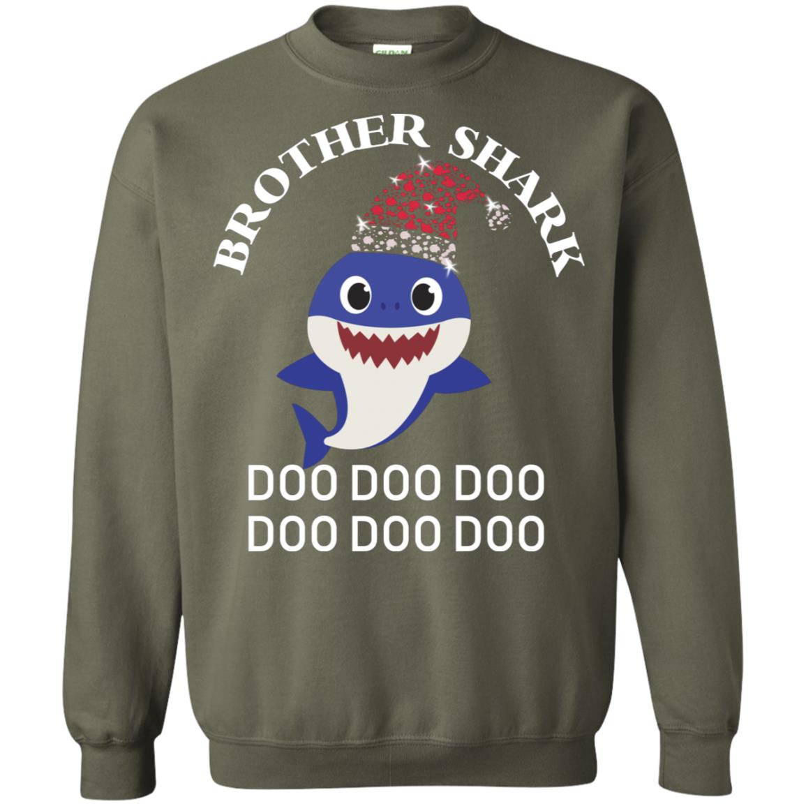 Brother Shark With Santa Claus Hat Merry X-mas Family Shark Gift Shirt Military Green