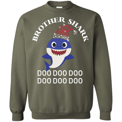 Brother Shark With Santa Claus Hat Merry X-mas Family Shark Gift Shirt Military Green