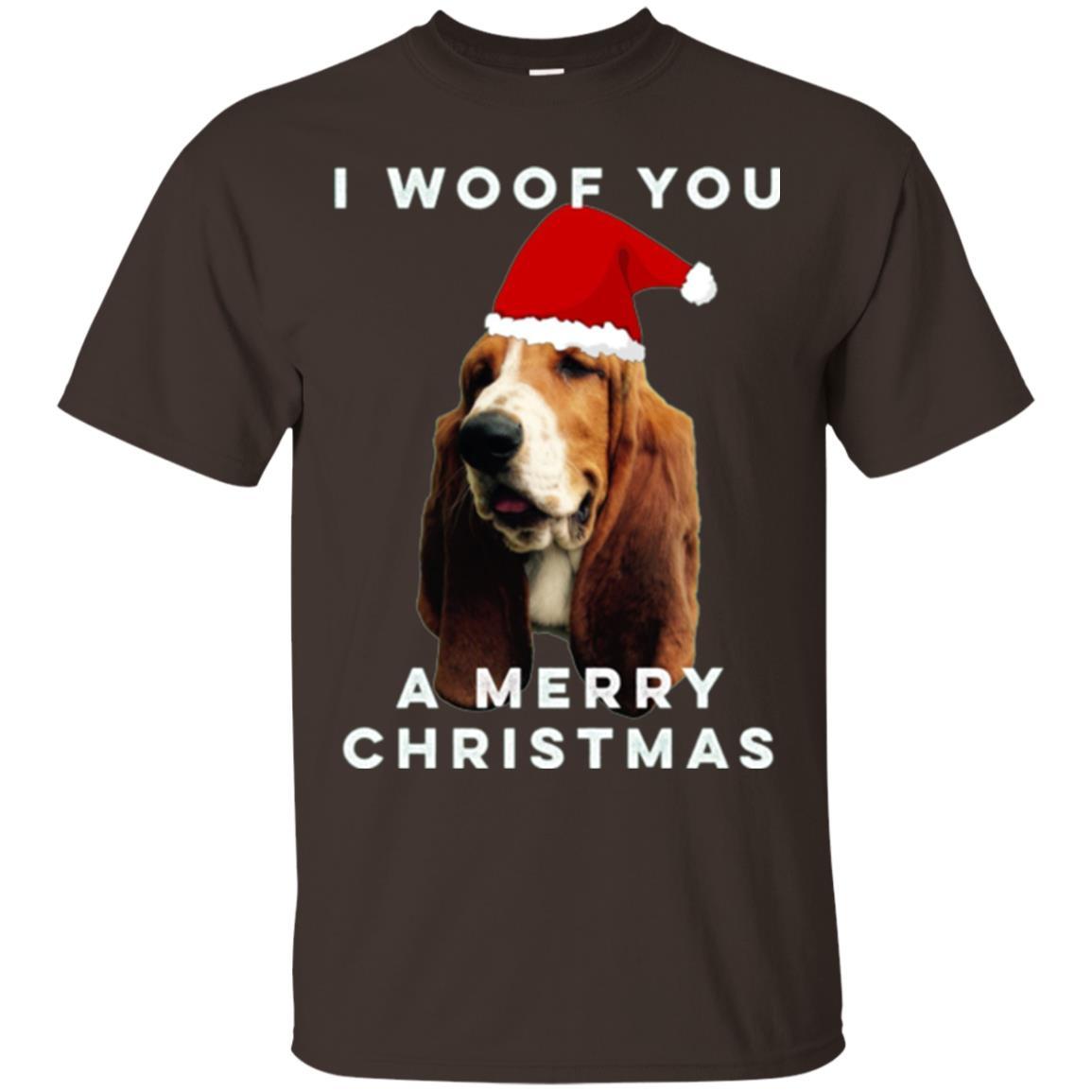 Basset Hound T-shirt I Woof You A Merry Christmas Dark Chocolate