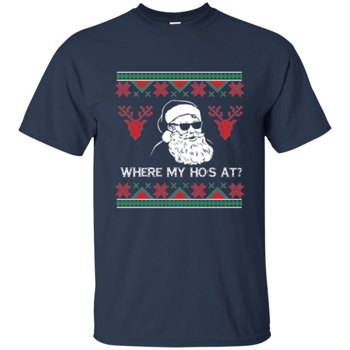 Christmas T-shirt Santa Claus Where My Hos At T-shirt Navy