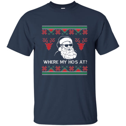 Christmas T-shirt Santa Claus Where My Hos At T-shirt Navy