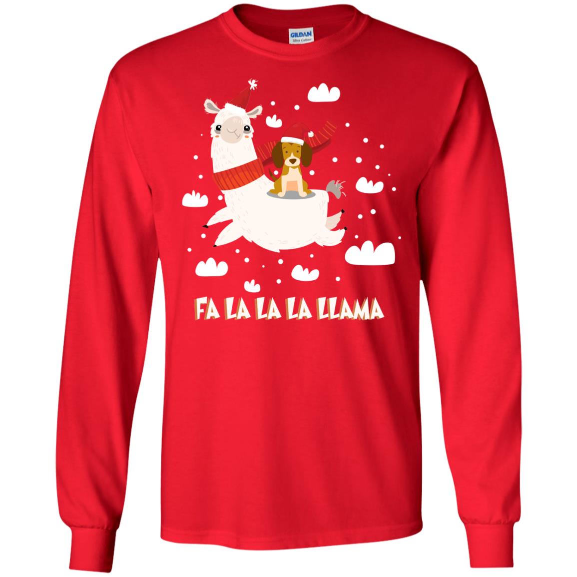 Fa La La La Llama With Beagle X-mas Gift Shirt Red