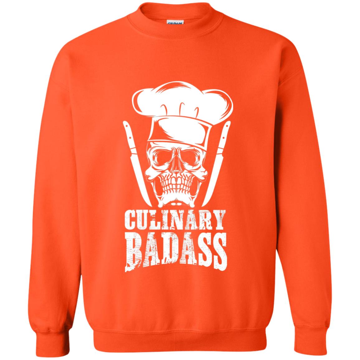 Culinary Badass Funny Chef Skull Knifes Cooking Tshirt Orange