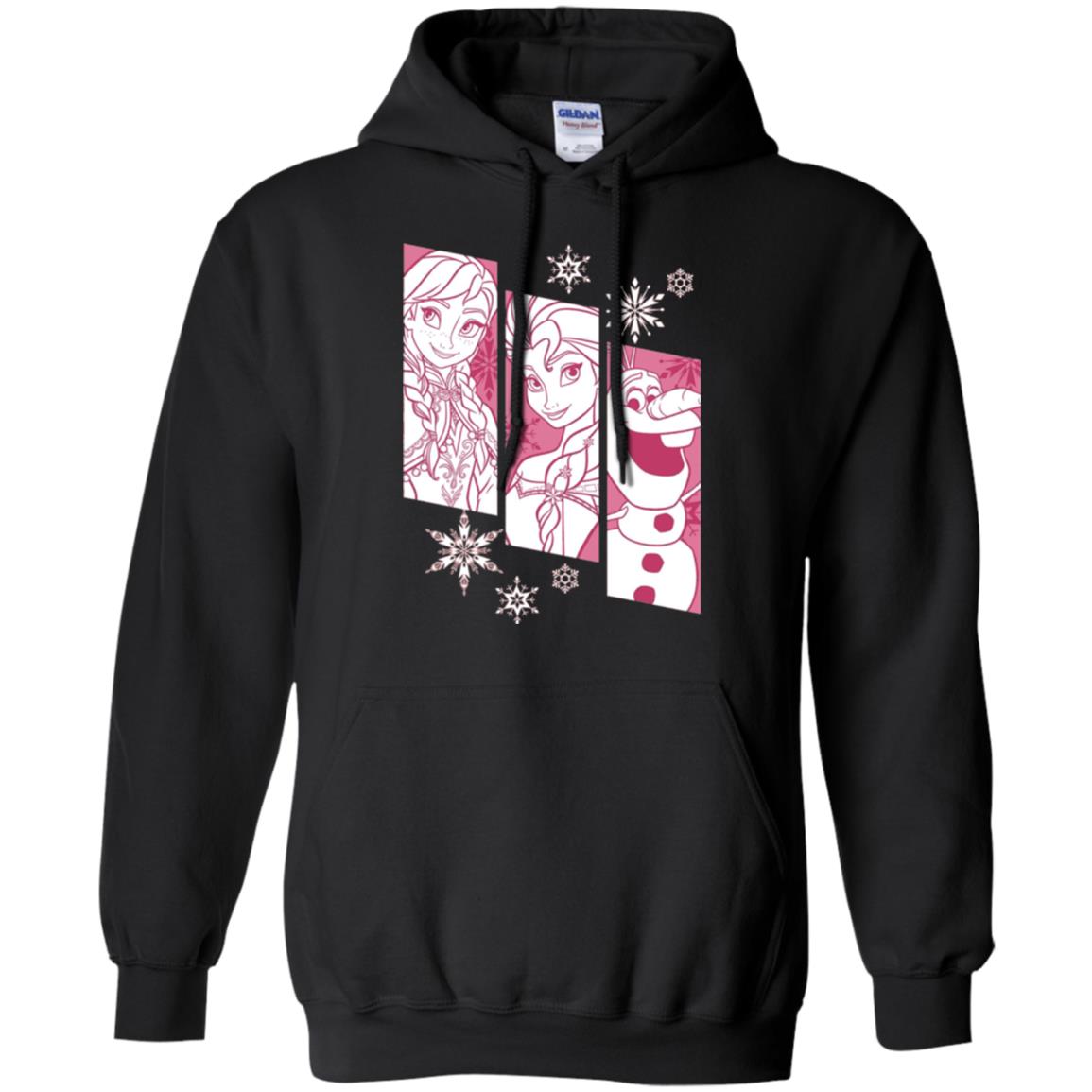Frozen Anna Elsa Olaf Snowflake Panel Graphic T-shirt Black