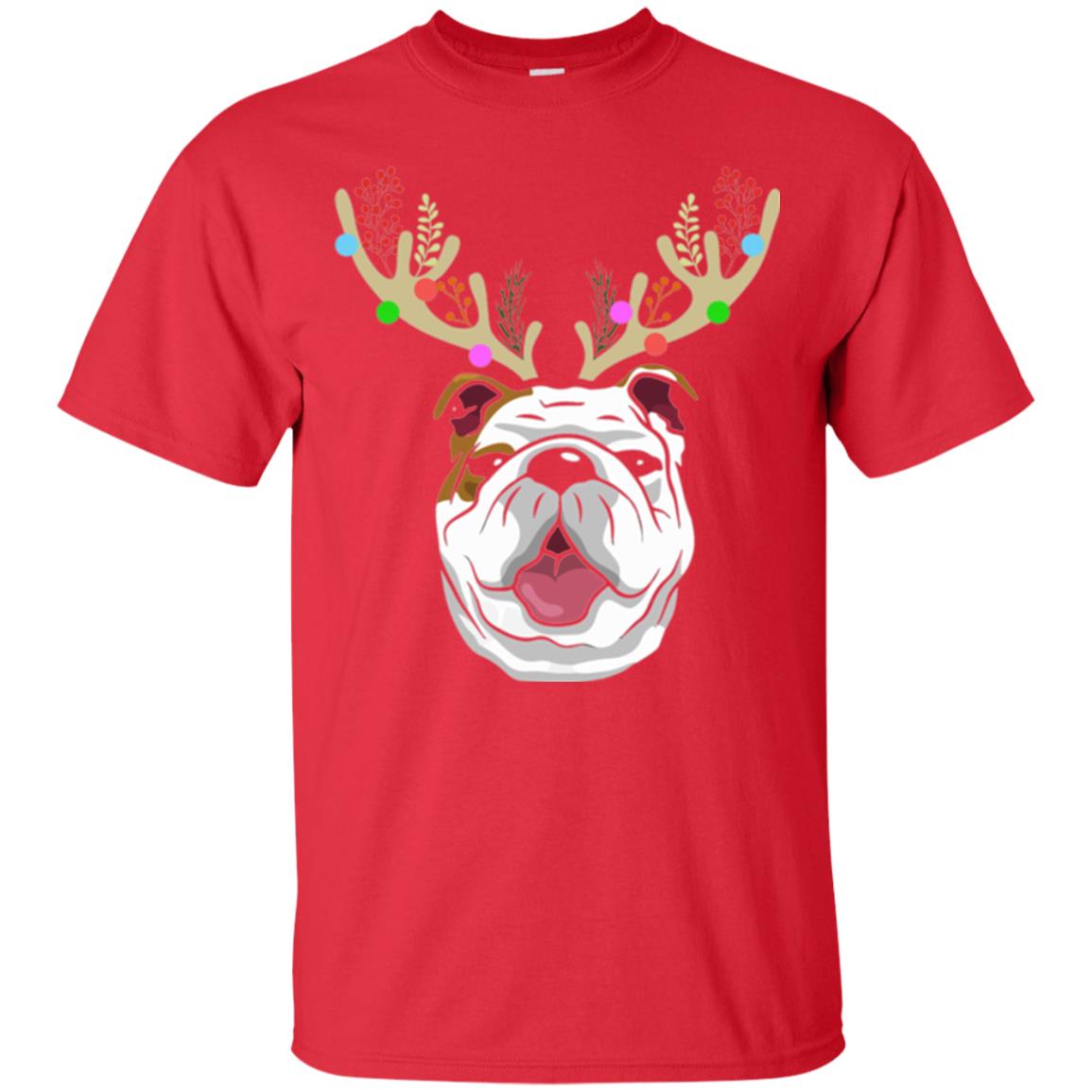 Dog Lovers T-shirt Funny Bulldogs With Antlers Red