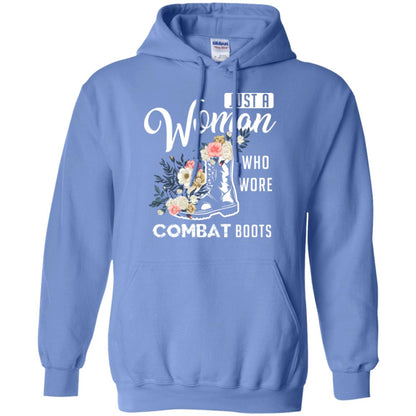 Just A Woman Who More Combat Boots Female Veteran T-shirt Carolina Blue