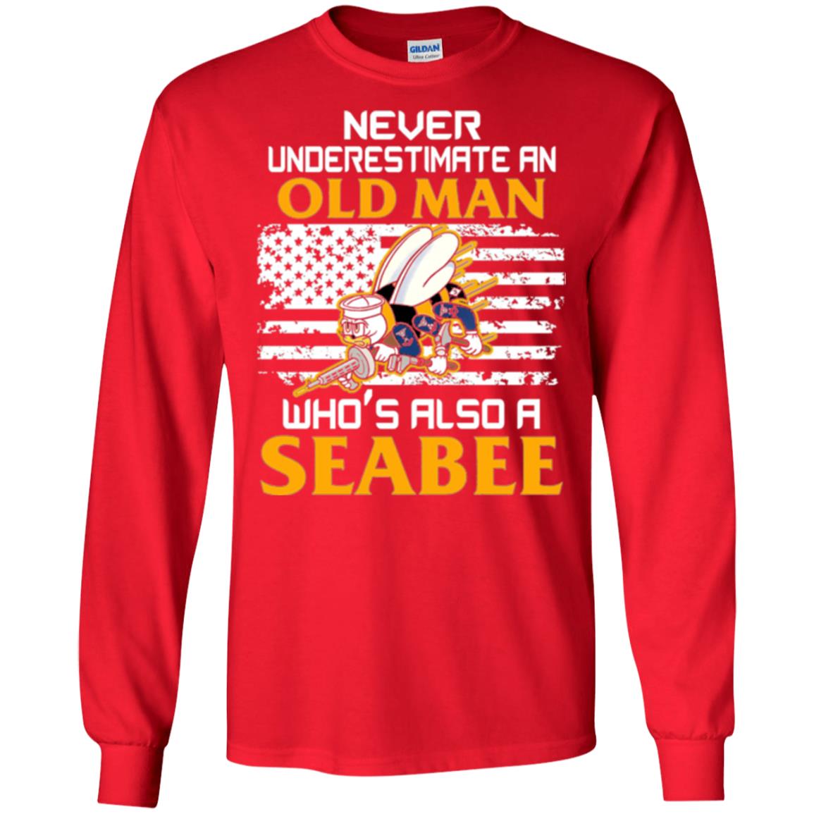 Navy Seabee Veteran T-shirt Never Underestimate An Old Man Red