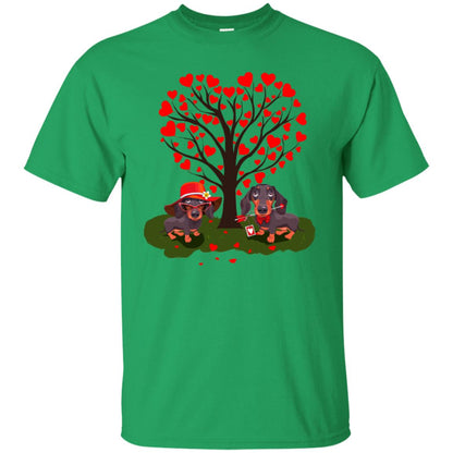 Valentine Dachshund Couple Heart Tree Shirt Irish Green
