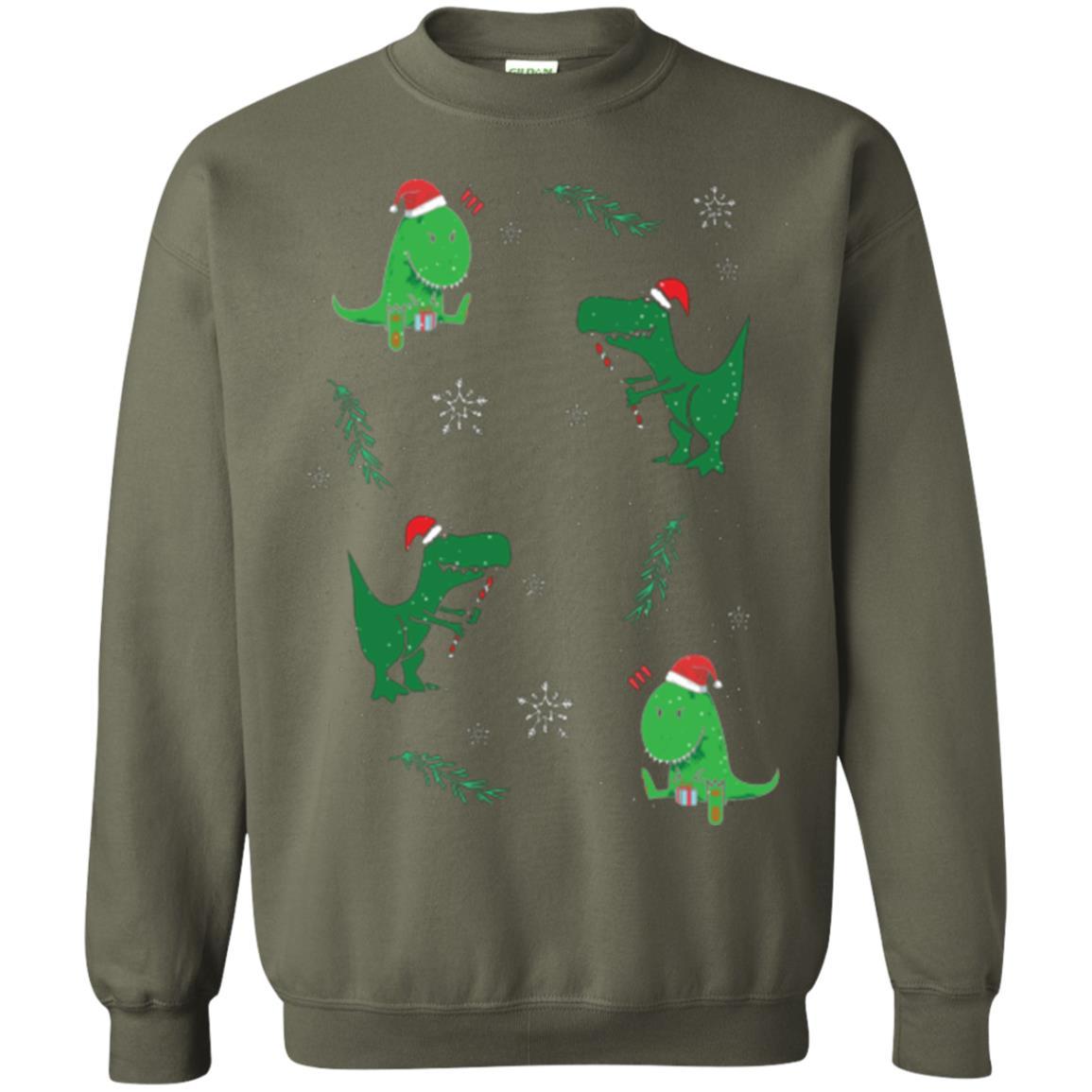 Funny Christmas T-shirt Merry Christmas Dinosaur Military Green