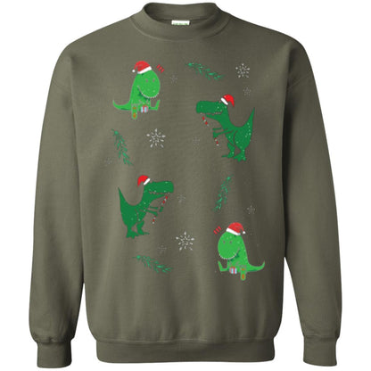 Funny Christmas T-shirt Merry Christmas Dinosaur Military Green