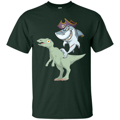 Shark Pirate Riding A T-rex Dinosaur Funny Gift Shirt Forest