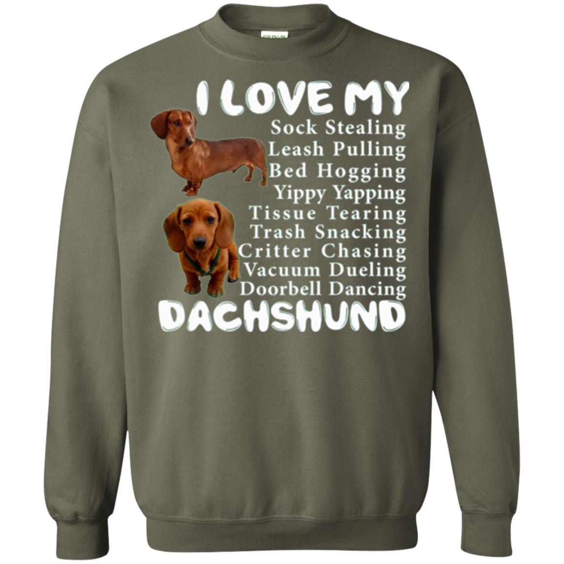 Dachshund T-shirt Sock Stealing Bed Hogging Military Green
