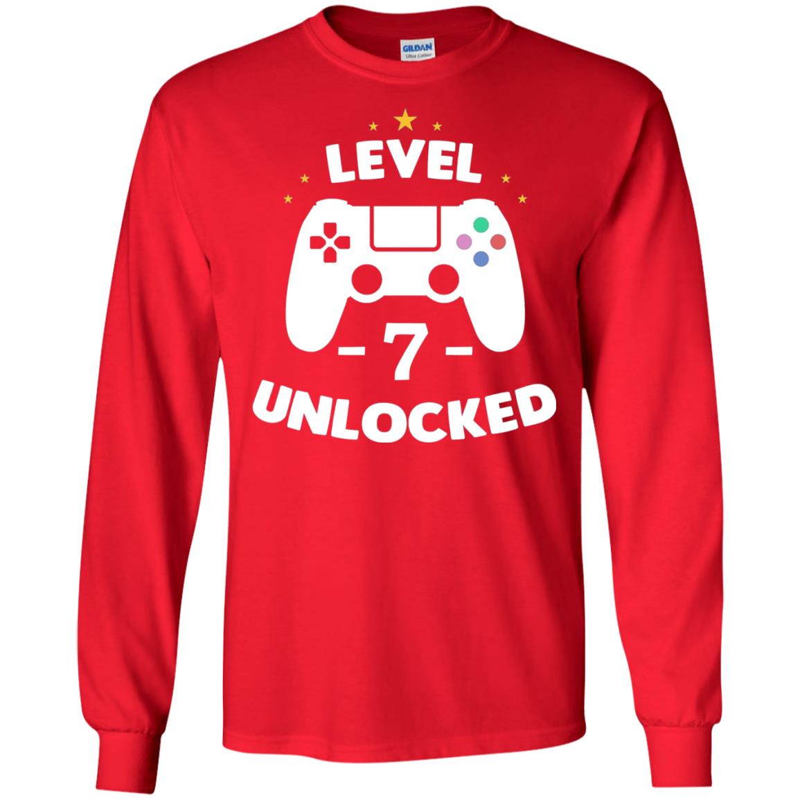 Level 7 Unlocked Gamer Seventh Birthday Party Shirt Red