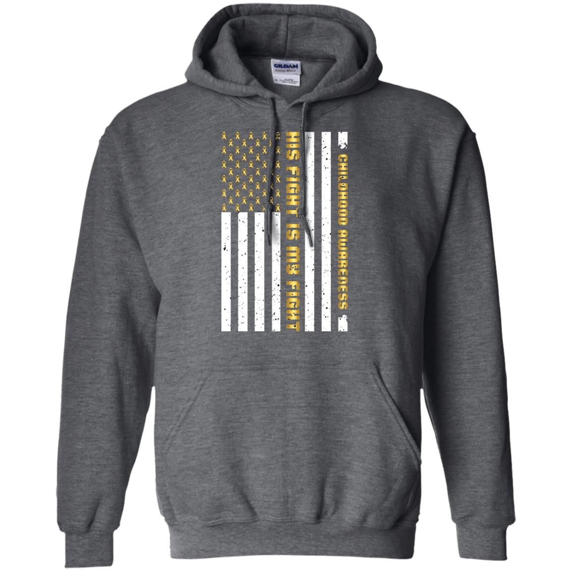 Childhood Awareness His Fight Is My Fight Gold Ribbon Stars Flag Of Usa Shirt Dark Heather