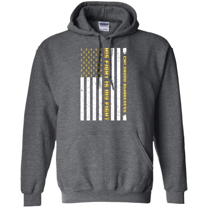 Childhood Awareness His Fight Is My Fight Gold Ribbon Stars Flag Of Usa Shirt Dark Heather
