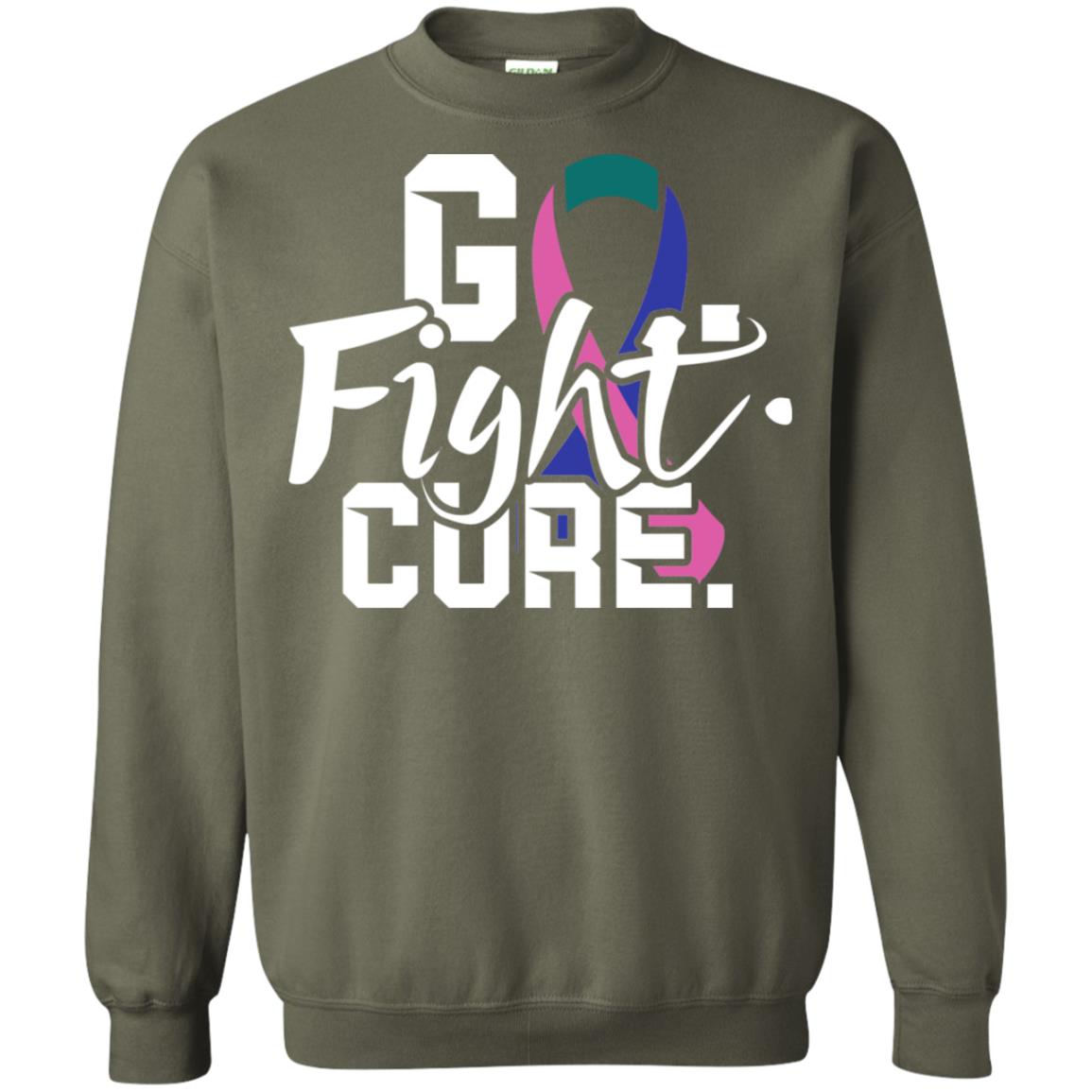 Thyroid Awareness Go Fight Cure Teal Pink Blue Ribbon Shirt Military Green